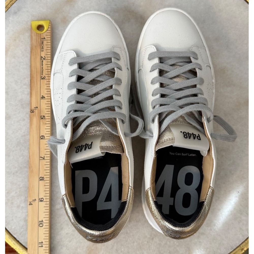 P448 John Leather White Low Top Platform Sneakers Womens 39 - Picture 8 of 9